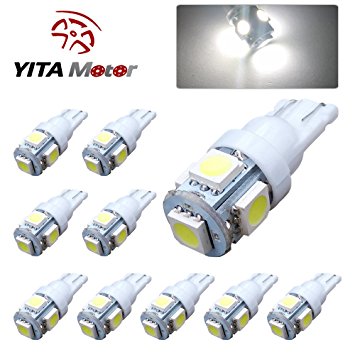 YITAMOTOR 10x W5W 194 168 2825 T10 5-SMD White LED Car Lights Bulb manufactured by newest chipset technology