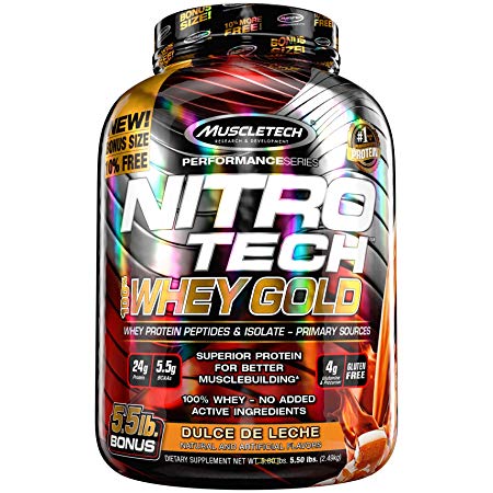 MuscleTech Nitrotech Whey Gold/Isolate/Peptides, Dulce De Leche, 5.5 Pound