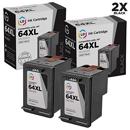 LD Remanufactured Ink Cartridge Replacement for HP 64XL N9J92AN High Yield (Black, 2-Pack)