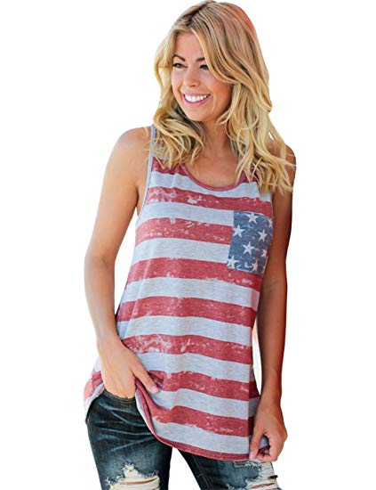 DDSOL Women's Racerback American Flag Tank Tops Patriotic Shirt Sleeveless Sexy Summer Top Loose Tunic