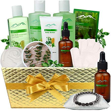 Pampering Gift Set Eucalyptus Mint Aromatherapy Spa Baskets for Men & Women. Bath & Body Works Spa Gift Baskets for Relaxation! Best Holiday Gift Baskets for Men & Women.