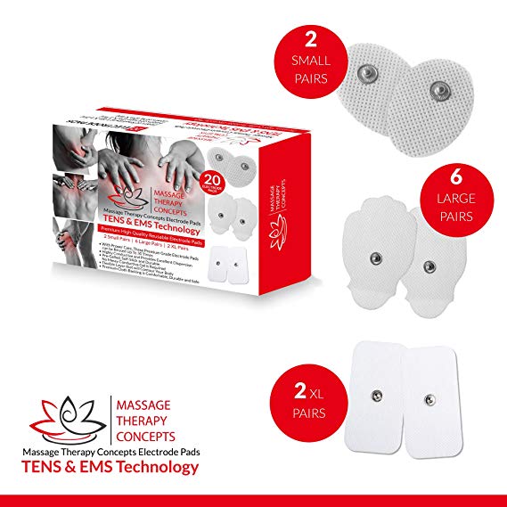 TENS Unit Pads - Premium Quality Snap Replacement Electrodes for TENS and EMS Electrotherapy - Self Adhesive Reusable Patches up to 30 Times (20 Pads) Combo (S, L, XL)
