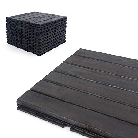 Deck Tiles - Patio Pavers - Acacia Wood Outdoor Flooring - Interlocking Patio Tiles - 12"x12" (20 Pack) - Blue Bayou Finish - Straight Pattern Decking