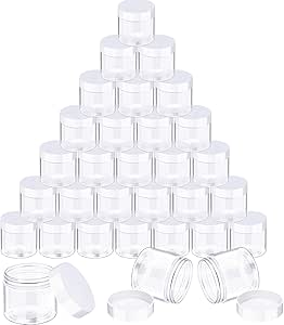 SATINIOR 24 Pieces Empty Clear Plastic Jars with Lids Round Storage Containers Wide-Mouth for Beauty Product Cosmetic Cream Lotion Liquid Butter Craft and Food (White Lid,3 oz)