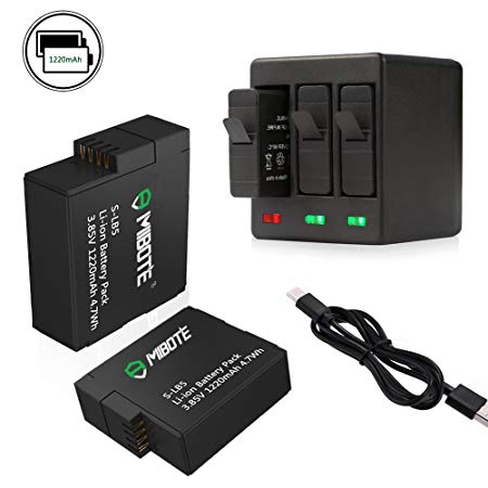 Mibote Rechargeable Battery 2 Pack and 3-Channel Charger for GoPro Hero 2018,GoPro HERO 5 Black,GoPro HERO 6 Black (Compatible with Firmware v02.51, v02.00, v01.57 and All Future Firmware Update)