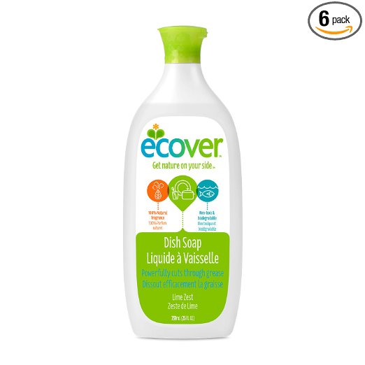 Ecover Natural Plant-based Liquid Dish Soap, Lime Zest, 25 ounce (Pack of 6)