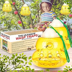 Wasp Trap Outdoor Hanging, Bee Traps Catcher, Effective Outdoor Wasp Deterrent Killer Insect Catcher, New Upgrade Non-Toxic Reusable Hornet Yellow Jacket Trap - Yellow, 2 Pack