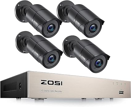 ZOSI H.265  5MP Lite 8 Channel CCTV DVR Recorder,8CH 1080p Hybrid 4-in-1 Surveillance DVR & 4pcs 1080p 2MP 1920TVL HD-TVI Outdoor Indoor with 120ft IR Night Vision Surveillance Bullet Camera(NO HDD)