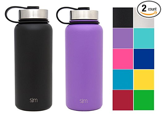 Simple Modern Summit Water Bottle 2 Pack - Two Vacuum Insulated Stainless Steel Wide Mouth Hydro Travel Mugs - Powder Coated Double-Walled Flask