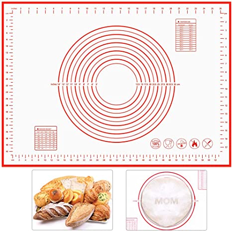 ATACAT Large Silicone Pastry Mat Non-Stick Baking Mat with Precise Measurements - Non-Slip and Easy to Clean Fondant, Pie Crust, Pizza, Bread, Cookies Multipurpose Baking Mat (Red)