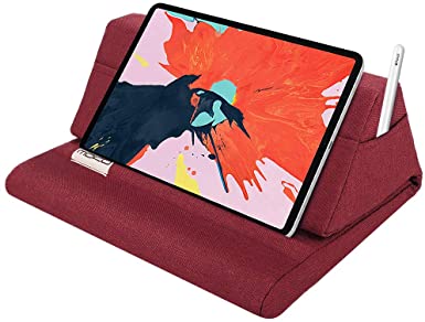 MoKo Tablet Pillow Stand, Soft Bed Pillow Holder, Fits up to 11" Pad, Fit with iPad 10.2"(8th Gen), New iPad Air 4 10.9"/ Air 3, iPad Pro 11/10.5/9.7, Mini 5 4, Galaxy Tab S6/ S7 11", Red Wine