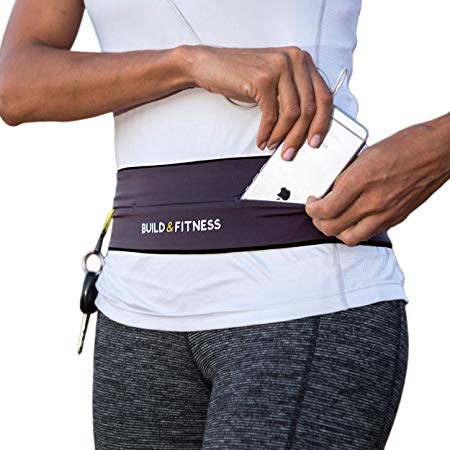 Running Belt, Fitness Belt, Flip Waist Belt with Key Clip, Fits iPhone 6,7,8 plus, X. Unisex. 5 Colours. For Gym Workouts, Exercise, Cycling, Walking, Jogging, Yoga, Sport, Travel & Outdoor Activities
