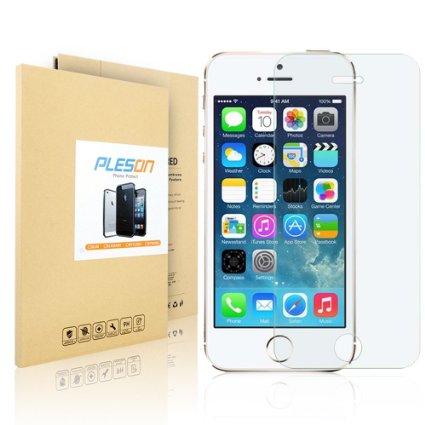 PLESON iPhone 5 5C 5S Premium Tempered Glass Screen Protector - Real Glass Screen Protector with Oleophobic Coating Compatible with Apple iPhone 5 5C and 5S - Anti Fingerprint and Anti Scratch - Perfect Clarity and Touchscreen Functionality No Rainbow Screen Shatterproof Water and Oil Resistant Bubble-free Easy Installation -Lifetime Warranty Retail Packaging