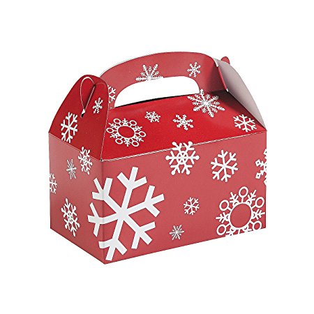 Paper Red And White Snowflake Treat Boxes - (1 Dozen) Christmas Gift Boxes