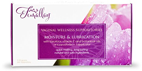 Femallay Original Personal Wellness Vaginal Moisturizing Suppositories with Vitamin E Oil and Other All-Natural Ingredients for Sensitive Women, Box of 14   Vaginal Applicator (Unscented)