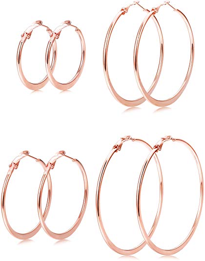 Milacolato 4 Pairs Stainless Steel Hoop Earrings Set for Women Girls Small Big Round Set 30/40/50/60MM