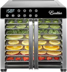 Excalibur Electric Food Dehydrator 8-Tray 7.2 Cu Ft Drying Space with Adjustable Temperature Control Stainless Steel Construction and Glass French Doors, 700-Watts, Stainless Steel