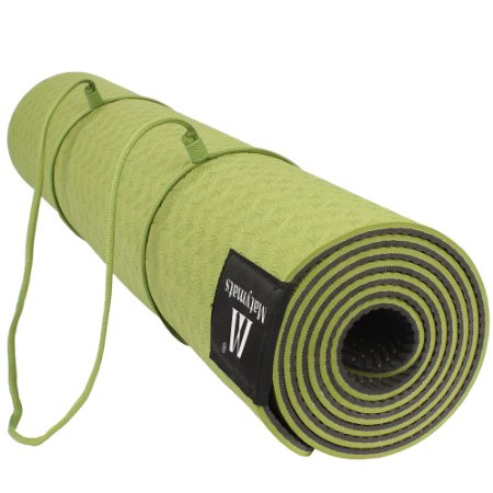 Matymats Non Slip TPE Yoga Mat with Carry Bag and Strap for Hot Yoga Pilate Gymnastics Bikram Meditation Towel- High Density Thick 1/4'' Durable Mat 72''*24'' Eco Safe Non Toxic