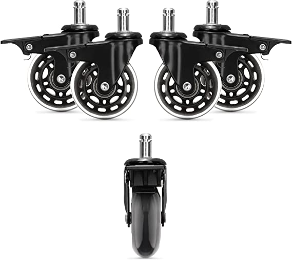 kwmobile Ruedas para Silla de Oficina - Set de 5X Rueda de Repuesto giratoria Universal de Ø 75 MM con Freno para Escritorio sillas Muebles - Negro