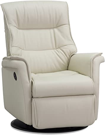 IMG Cheldea Motorized Swivel Glider Relaxer Recliner Chair in Compact in Trend Cream Leather with USB Outlet