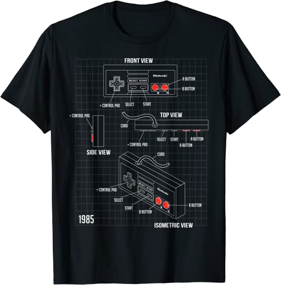 Nintendo NES Controller Parts Schematic Graphic T-Shirt T-Shirt