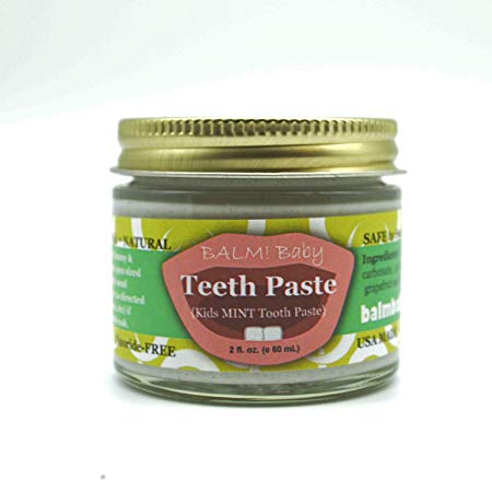 BALM Baby Teeth Paste All Natural Fluoride Free Kids Toothpaste with Xylitol GLASS Jar Made in USA (Fresh Mint) 2 fl oz