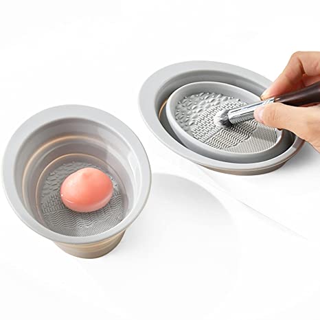 Makeup Brush Cleaning Mat, Silicone Makeup Brush Scrubber, Cosmetic Brush Cleaner, Brush Cleaning Pad, Foldable Makeup Brush Cleaning Bowl Suitable for Makeup Brush, Makeup Sponge, Powder Puff (Gray)