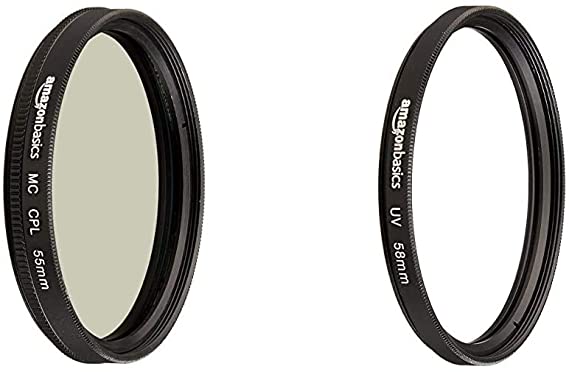 AmazonBasics Circular Polarizer Camera Photography Lens - 55 mm & UV Protection Camera Lens Filter - 58mm