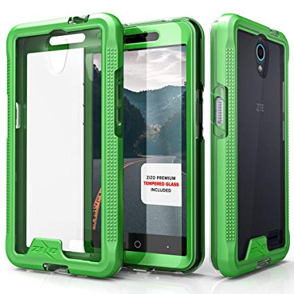 ZIZO ION Series compatible with ZTE Avid Trio Case with [Screen Protector] Transparent Clear [Military Grade Drop Tested] (Neon Green/Clear)