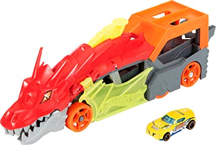 Hot Wheels City Dragon Launch Transporter, Spits Toy Cars from Its Mouth, Connects to Other Sets, Holds Up to 5 Toy Vehicles, Includes 1, Gift for Kids 3 Years & Up