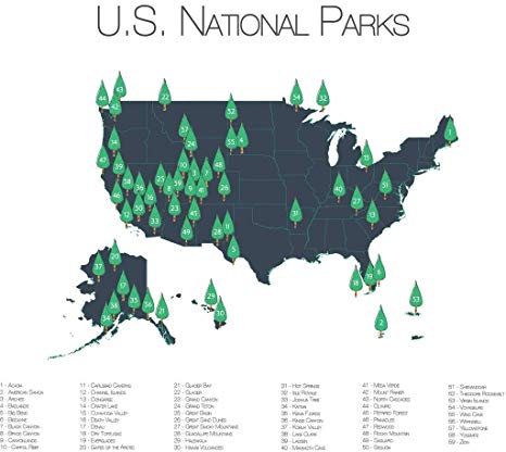 Home Comforts Laminated Map - US National Park Checklist Map Art Poster Parmar Media Tearing Us Check List - 24 x 36