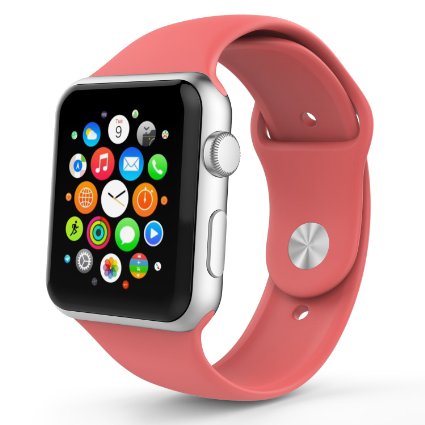 Apple Watch Band, MoKo Soft Silicone Sport Band for 38mm Apple Watch Models, Coral (3 Pieces of Bands Included for 2 Lengths, Not Fit 42mm 2015)