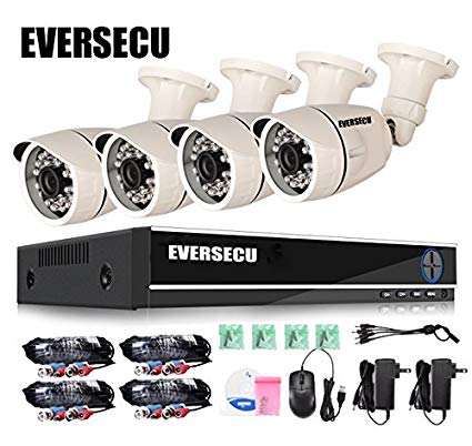 Eversecu 4 Channel Security Camera System 1080P Lite DVR and (4) 2.0MP 1080P Weatherproof Cameras Support Night Vison Weatherproof, Motion Alert, Smartphone, PC Easy Remote Access (NO HDD Included) …