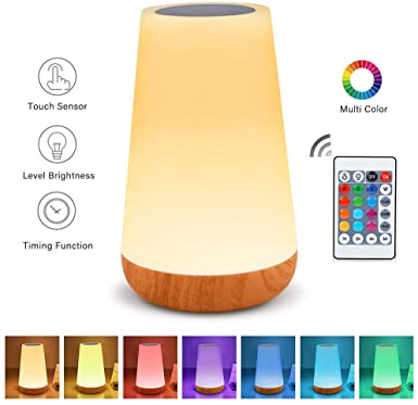 Table Lamp Touch Night Light - Portable Sensor Remote Control Bedside Lamps with Quick Rechargeable USB Dimmable Warm White Light 13 Colors RGB Table Lamp for Bedroom Living Room Office Hallways