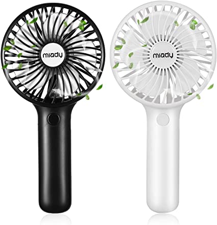 Miady 2-Pack 5000mAh Handheld Portable Fan(7-20 Hours Runtime), USB C Rechargeable Battery Operated 3 Speed Mini fan for Home Office Travel Outdoor and Camping