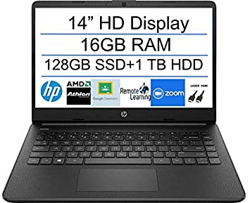 2020 Newest HP 14 Inch Premium Laptop, AMD Athlon Silver 3050U up to 3.2 GHz(Beat i5-7200U), 16GB DDR4 RAM, 128GB SSD 1TB HDD, Bluetooth, Webcam,WiFi,Type-C, HDMI, Windows 10 S, Black   Laser HDMI