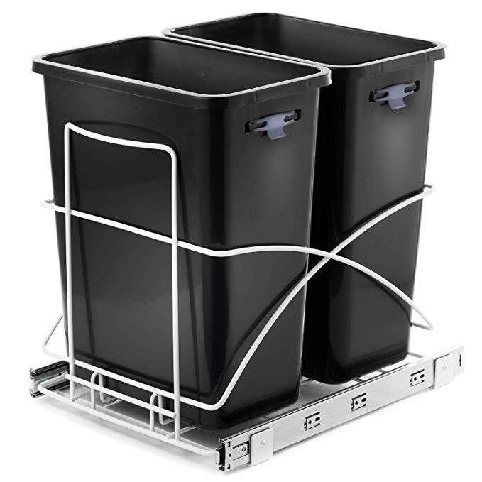 Home Zone Living VK40265U 29 Liter / 7.6 Gallon Pull-Out Trash Can, Under The Counter, Dual Bins, Double, Black
