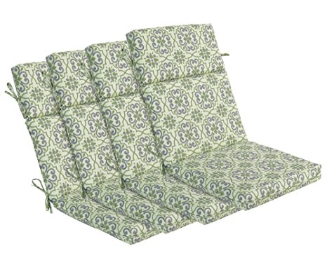 Bossima Indoor/Outdoor Green/grey Damask High Back Chair Cushion, Set of 4,Spring/Summer Seasonal Replacement Cushions.