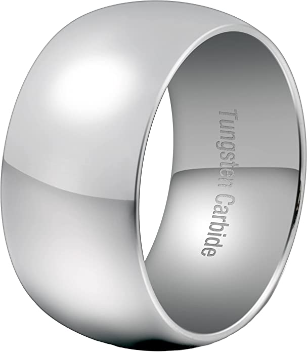 Fashion Month Mens 12mm Classic Silver Tungsten Carbide Ring Wedding Engagement Smooth Domed Wide Band High Polished