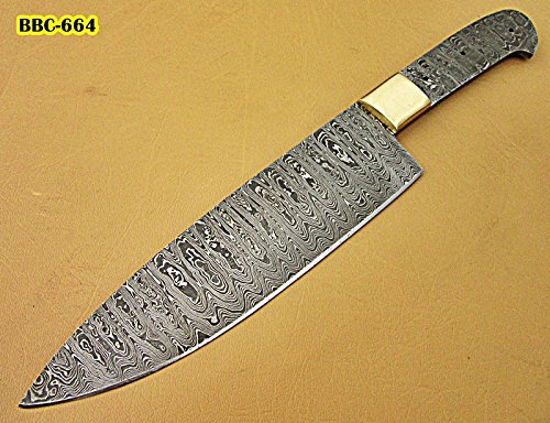 BBC-664, Handmade Damascus Steel 12 Inches Full Tang Chef Knife with Brass Bolster - Best Quality Blank Blade