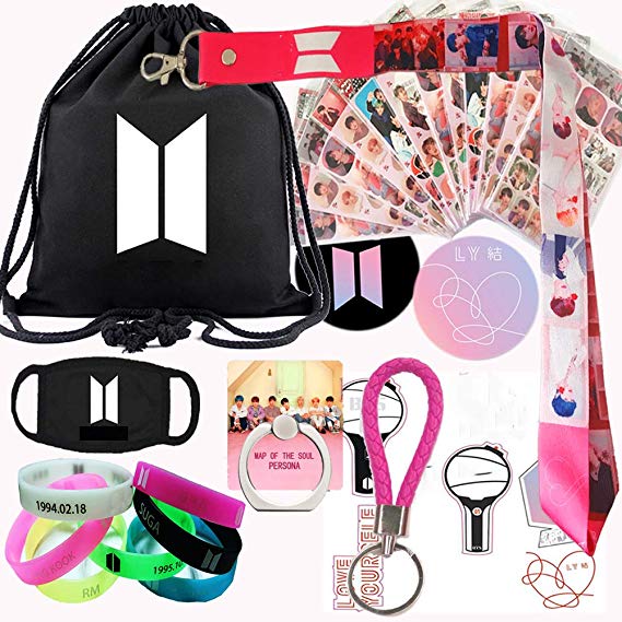 Fans Set, Map of the Soul Personal, Including Drawstring Bag, Stickers, Lanyard, Bracelet, Mask, Button, Phone Ring