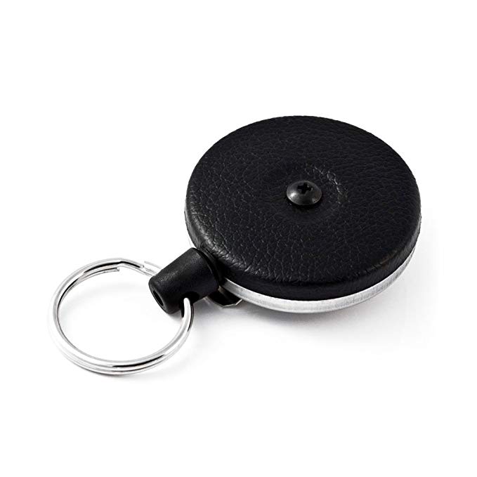 KEY-BAK Original Retractable Key Holder with a Black Front, Steel Belt Loop, Split Ring and Made in the USA