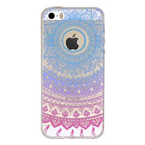 iPhone 5s Case,iPhone 5 Case, LUOLNH Totem Series Mandala TPU Silicone Skin Case Cover Phone Case Case Bumper for iPhone 5/5s(Blue/Purple)