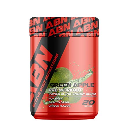 Pre Workout Powder Supplement by ABN Sports - Nitric Oxide- Creatine-Vitamin B & More - Extra Energy to Hit The Gym for Men & Women - Green Apple Flavor - Made in USA -20 Servings