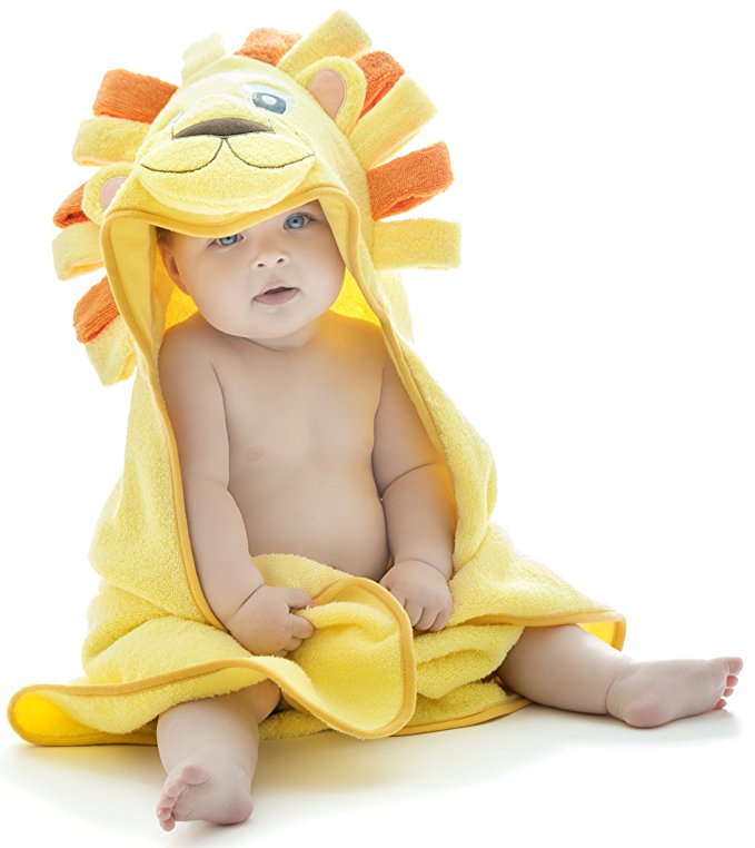 Little Tinkers World Lion Hooded Baby Towel, Natural Cotton, 75x75 cms