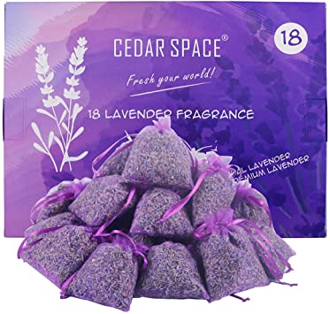 Cedar Space Dried Lavender Flower Buds, Organic Lavender Flower Sachets with Gift Box (18 Packs)
