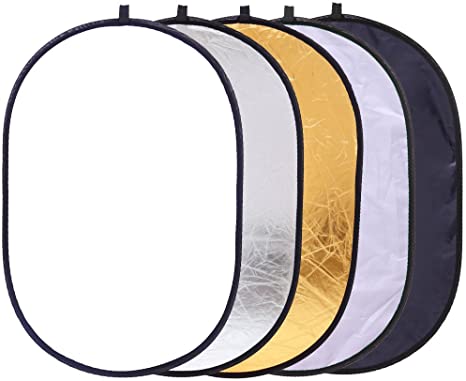Collapsible 5-in-1 Oval Reflector 23"x35" / 60x90cm Multi-Disc Light Reflector - Translucent, Gold, Silver, Black and White