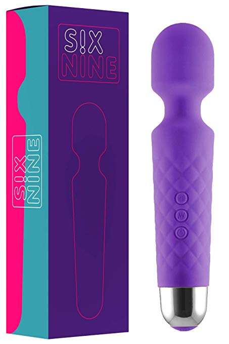 Six Nine Rechargeable Personal Wand Massager, Wireless with 20 Vibration Patterns 8 Multi-Speed - Travel Bag Included (Purple)