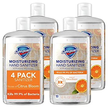 Safeguard Moisturizing Hand Sanitizer, Contains Alcohol, Notes of Citrus Bloom, 12 Oz, Pack of 4