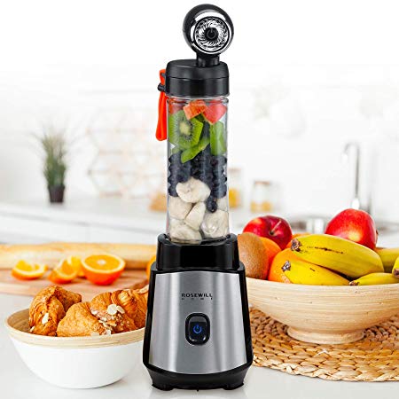 Rosewill Single Server Blender with Vacuum Bottle, Portable Personal Size Juicer Smoothie Blender, 300 Watt Motor, 20 oz BPA-Free Dishwasher Safe Tritan, Stainless Steel Blades - RHBL-18001